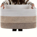 1pc 21.6" X 16.9" X 11.8" Large Rectangular Blanket Basket, Woven Gift Storage Basket, Living Room Organizer, With Handles Lootquake LLC