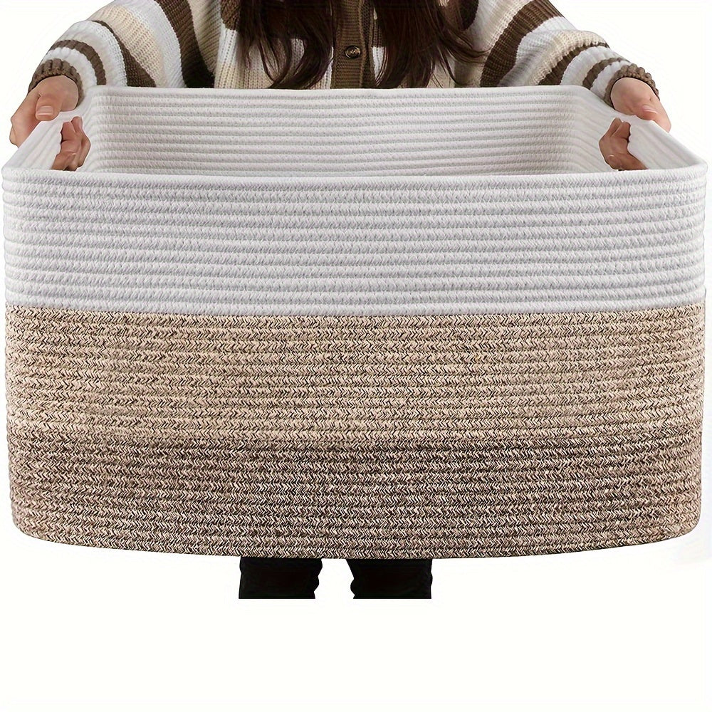 1pc 21.6" X 16.9" X 11.8" Large Rectangular Blanket Basket, Woven Gift Storage Basket, Living Room Organizer, With Handles Lootquake LLC
