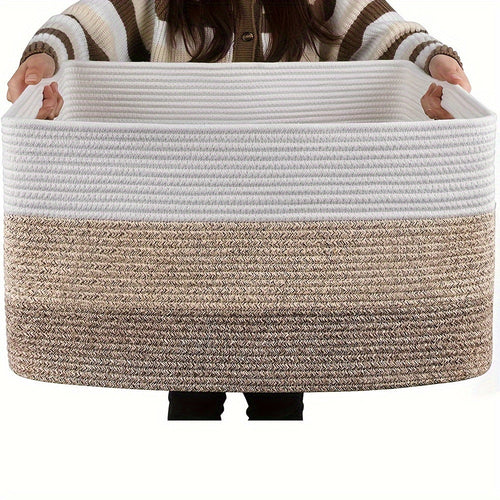 1pc 21.6" X 16.9" X 11.8" Large Rectangular Blanket Basket, Woven Gift Storage Basket, Living Room Organizer, With Handles Lootquake LLC