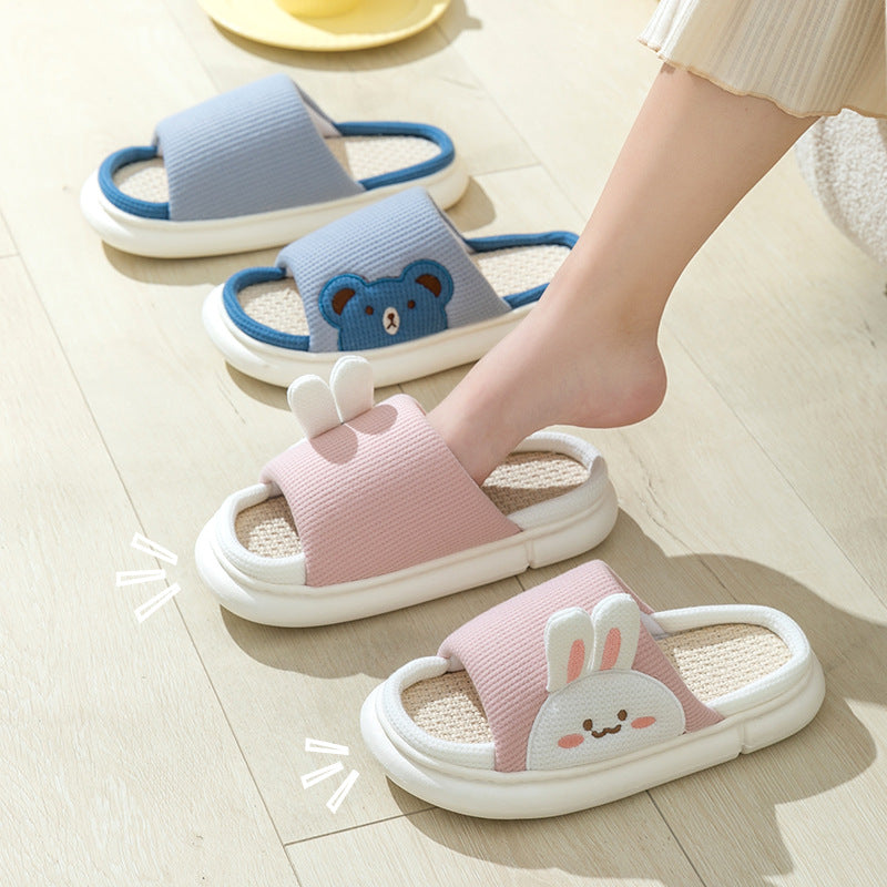 Cute Rabbit Slippers Linen House Shoes For Women Pi-Mart