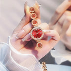 Women's Elegant Bracelet Quartz Watch Red Dial Waterproof
