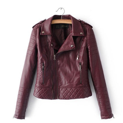 Women's Faux Leather Motorcycle Jacket - Spring/Autumn Lapel Biker Coat with Zipper Details (Blue/Black)