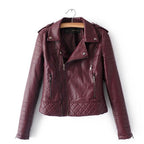 Women's Faux Leather Motorcycle Jacket - Spring/Autumn Lapel Biker Coat with Zipper Details (Blue/Black)