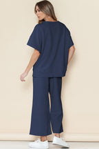 Textured T Shirt and Drawstring Pants Set THRIXINE
