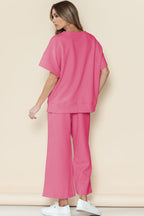 Textured T Shirt and Drawstring Pants Set THRIXINE