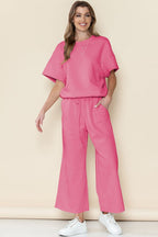 Textured T Shirt and Drawstring Pants Set THRIXINE