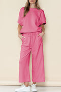 Textured T Shirt and Drawstring Pants Set THRIXINE