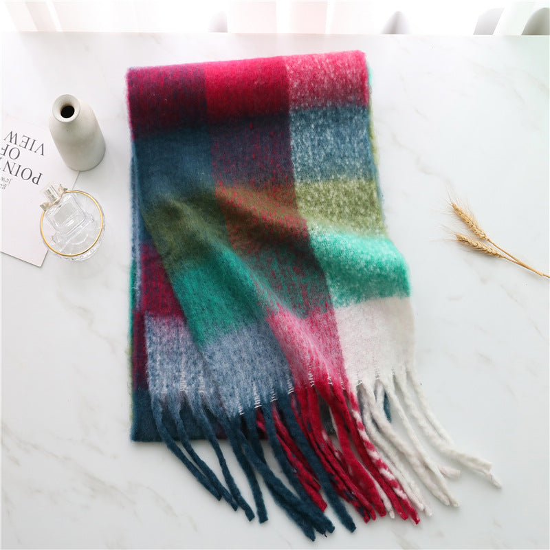 New Luxury Winter Soft Head Wraps Plaid Scarf Shawls Cashmere  Warm Cashmere Scarves Rainbow For Women Stevvex