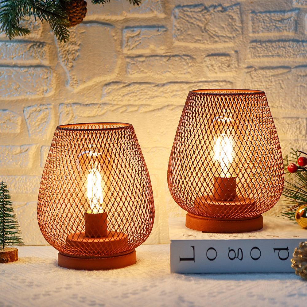6.7'' Tall Metal Cage Shape Cordless Table Lamp Battery Lanterns (Set of 2) Lootquake LLC