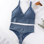 Women Seamless Bra Top Fitness Swimwear Push Up Exercise Bikini For Women 2 Pieces Ribbed Seamless Yoga Bikini Sets Sports Bra And Underwear Set 2 Piece High Waist Summer Bikini Stevvex