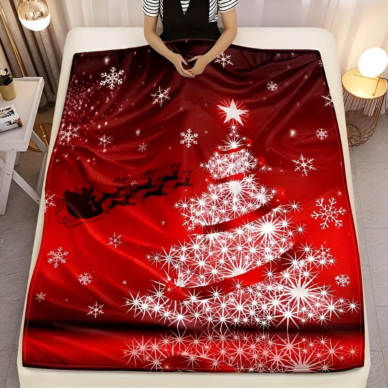 1pc Christmas Throw Blanket - Reindeer and Christmas Trees Printed, Soft, Cozy, Holiday-Themed, Versatile Throw for Couch, Bed, Sofa, Office, Camping, Indoor and Outdoor Use Lootquake LLC