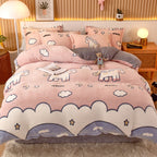 Coral Fleece Duvet Cover Sheet Flannel Pillowcase Pi-Mart