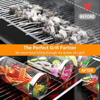 20cm/30cm BBQ Basket Stainless Cylindrical Rolling Grilling Baskets Portable Barbecue Rack For Grill For Fish Shrimp Meat Fries BBQ Grill Basket Rolling Grilling Basket Stainless Steel Grill Mesh Barbeque Grill Accessories Stevvex
