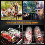 20cm/30cm BBQ Basket Stainless Cylindrical Rolling Grilling Baskets Portable Barbecue Rack For Grill For Fish Shrimp Meat Fries BBQ Grill Basket Rolling Grilling Basket Stainless Steel Grill Mesh Barbeque Grill Accessories Stevvex