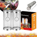 20cm/30cm BBQ Basket Stainless Cylindrical Rolling Grilling Baskets Portable Barbecue Rack For Grill For Fish Shrimp Meat Fries BBQ Grill Basket Rolling Grilling Basket Stainless Steel Grill Mesh Barbeque Grill Accessories Stevvex