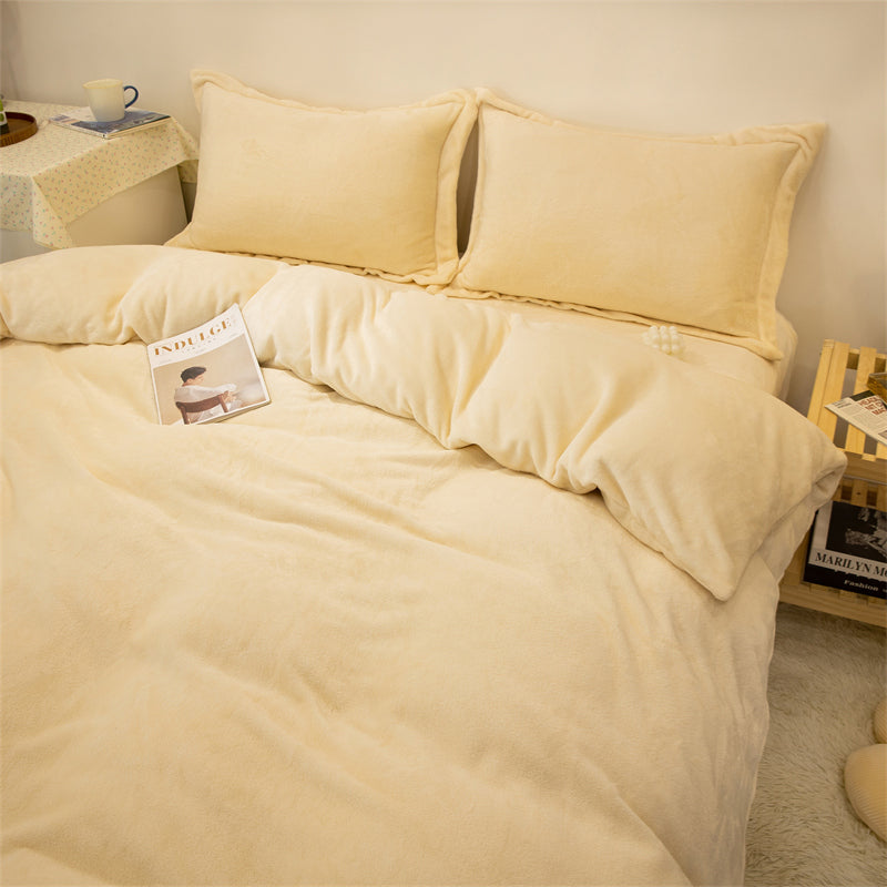 Four-piece Plush Double-sided Fleece Warm Yellow Duvet Cover Pi-Mart