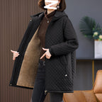 Women's Rhombus Cotton-padded Mid-length Loose Fleece-lined Pi-Mart