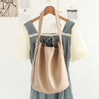 Elegant Woven Shoulder Strap Bucket Bag for Female - Versatile Texture Soft PU Retro Casual Tote