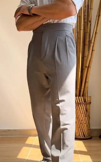 Italian Neapolitan Business Casual High Waisted Straight Leg Trousers