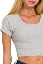 Zenana Ribbed Scoop Neck Crop Short Sleeve Top THRIXINE