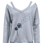 Women's V-neck Off Shoulder Printed Casual Clothing Shirt Long Sleeved Top - SJB-DIAMOND ELITES