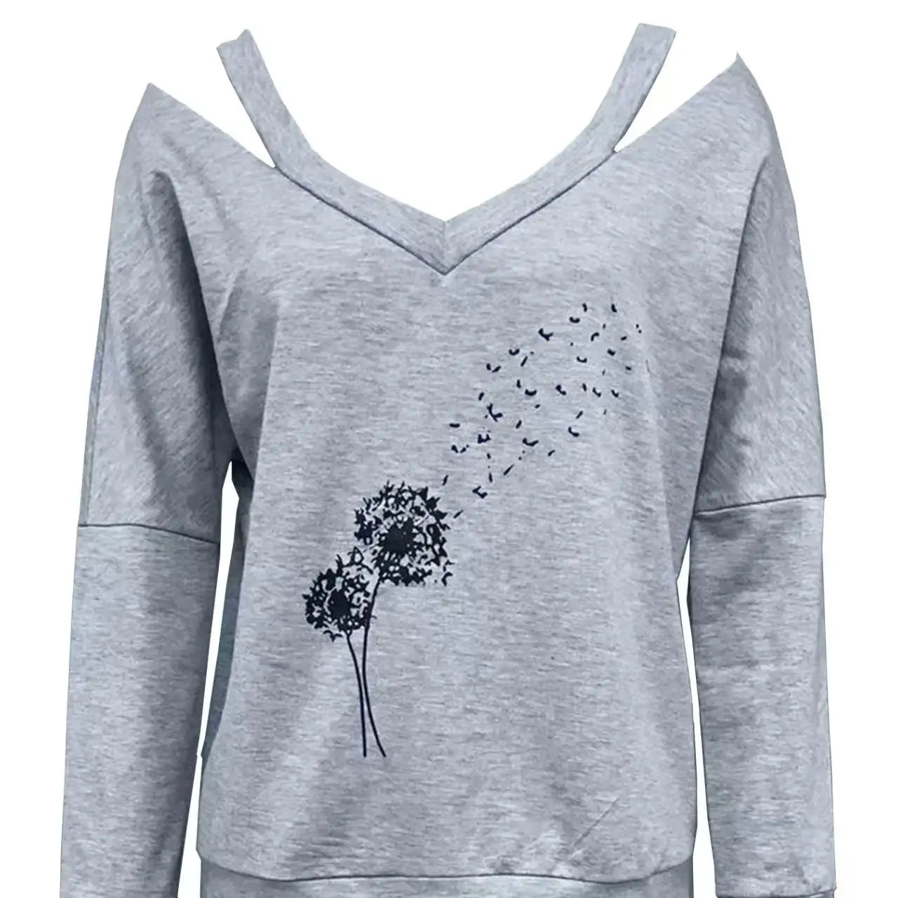 Women's V-neck Off Shoulder Printed Casual Clothing Shirt Long Sleeved Top - SJB-DIAMOND ELITES