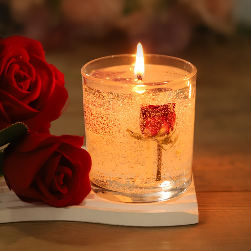Rose Jelly Scented Candle for Aromatherapy, Romantic Atmosphere - Ideal for Birthdays, Valentine's Day, Anniversaries, Thanksgiving, Christmas - 1pc, Soy Wax in Glass Jar Lootquake LLC