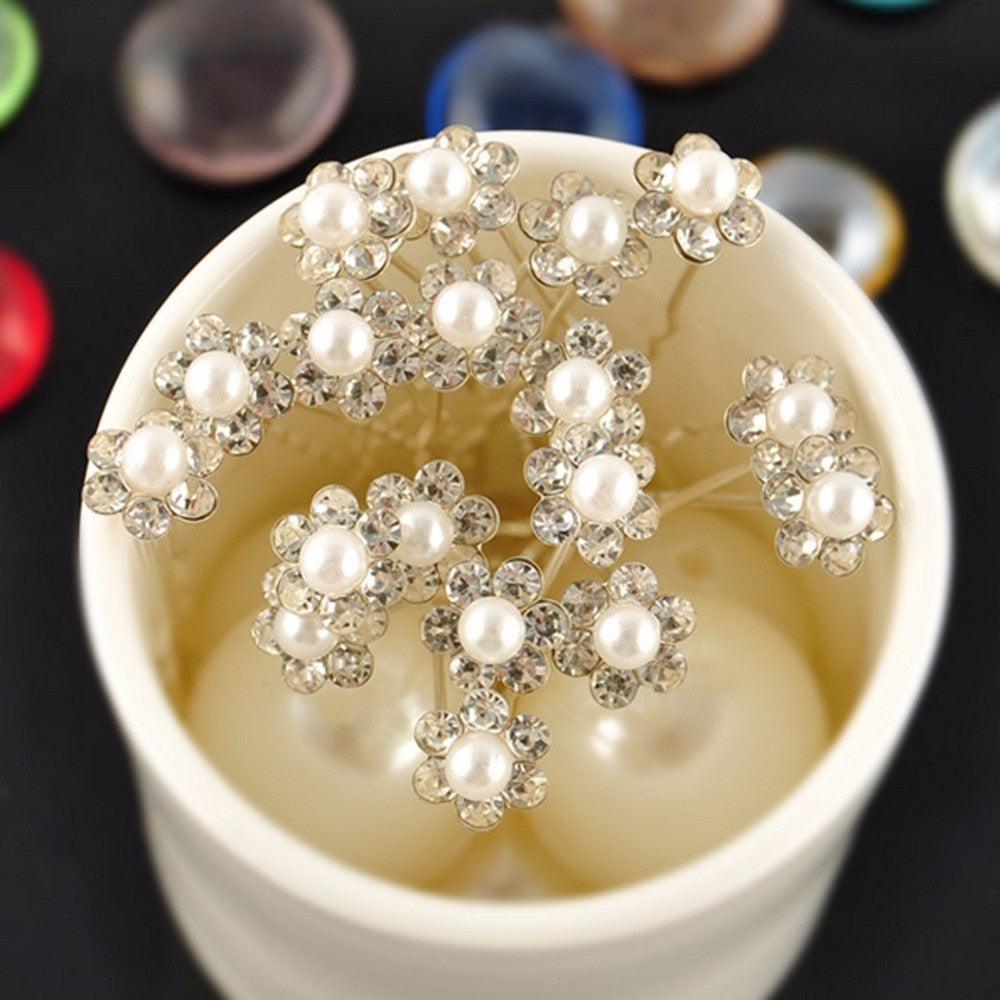 20Pcs Fashion Wedding Bridal Pearl Flower Clear Crystal Rhinestone Hair Pins Clips Bridesmaid Hair wear Jewelry Gorgeous Hair Accessories For Women Stevvex
