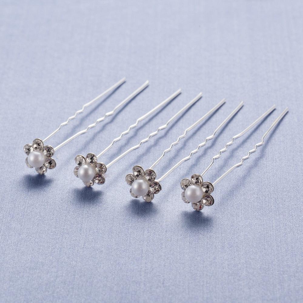 20Pcs Fashion Wedding Bridal Pearl Flower Clear Crystal Rhinestone Hair Pins Clips Bridesmaid Hair wear Jewelry Gorgeous Hair Accessories For Women Stevvex
