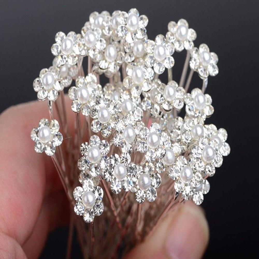 20Pcs Fashion Wedding Bridal Pearl Flower Clear Crystal Rhinestone Hair Pins Clips Bridesmaid Hair wear Jewelry Gorgeous Hair Accessories For Women Stevvex