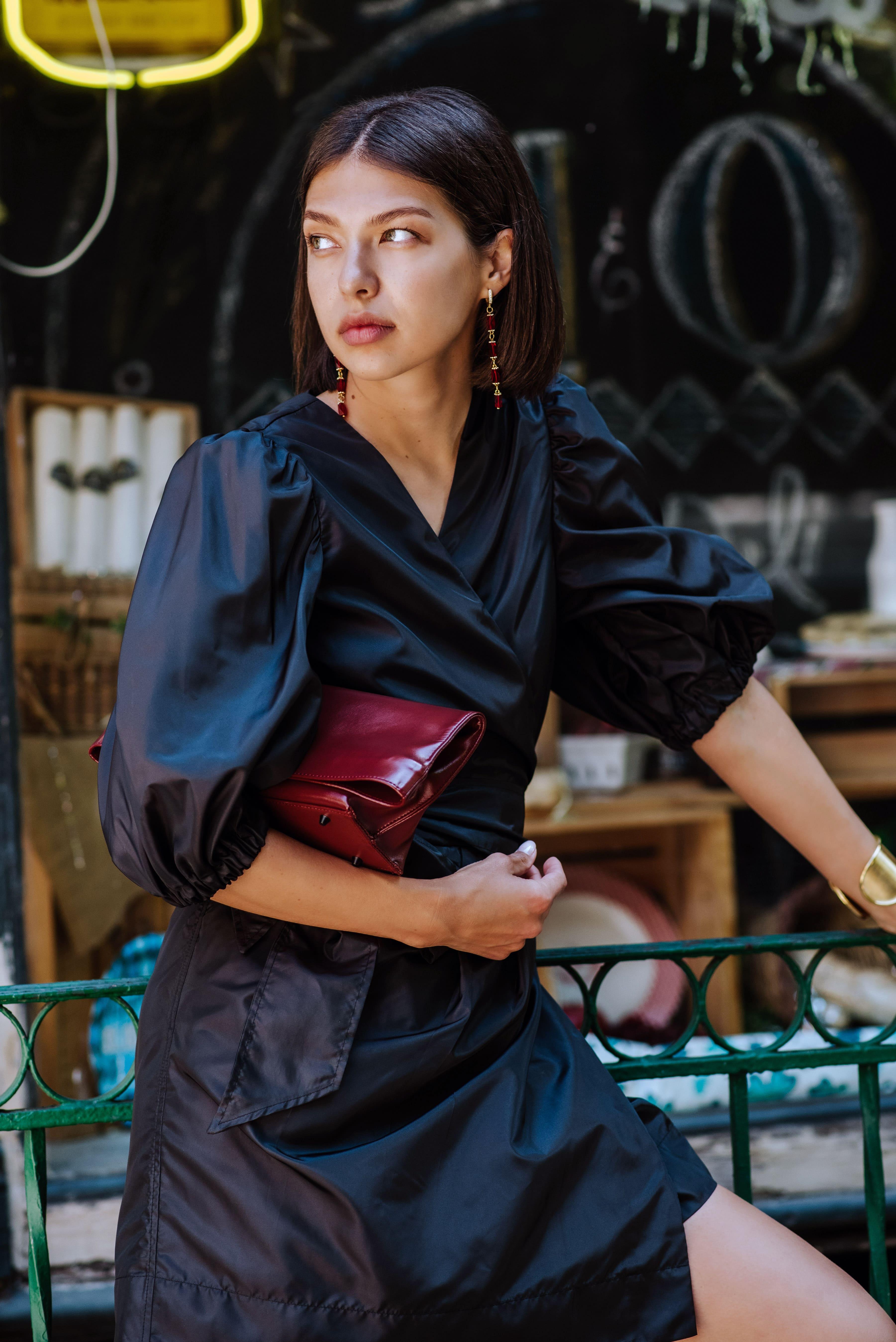 Black Lusso Wrap Dress Purplish Diva