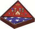 Marine Corps Military Shadow Box AMERICAN MADE Flag Case Brass Marines Logo The Military Gift Store