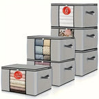 6pcs Foldable Clothes Storage Bins - Collapsible, Stackable, Reinforced Handles, Lids, Closet Organizers - For Clothing, Blanket, Toy, Shoe, Comforters Organization, Attractive Polka Dots Gray Bedroom Accessories
