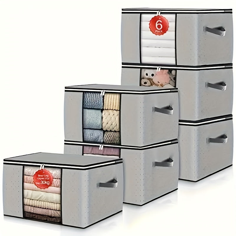 6pcs Foldable Clothes Storage Bins - Collapsible, Stackable, Reinforced Handles, Lids, Closet Organizers - For Clothing, Blanket, Toy, Shoe, Comforters Organization, Attractive Polka Dots Gray Bedroom Accessories
