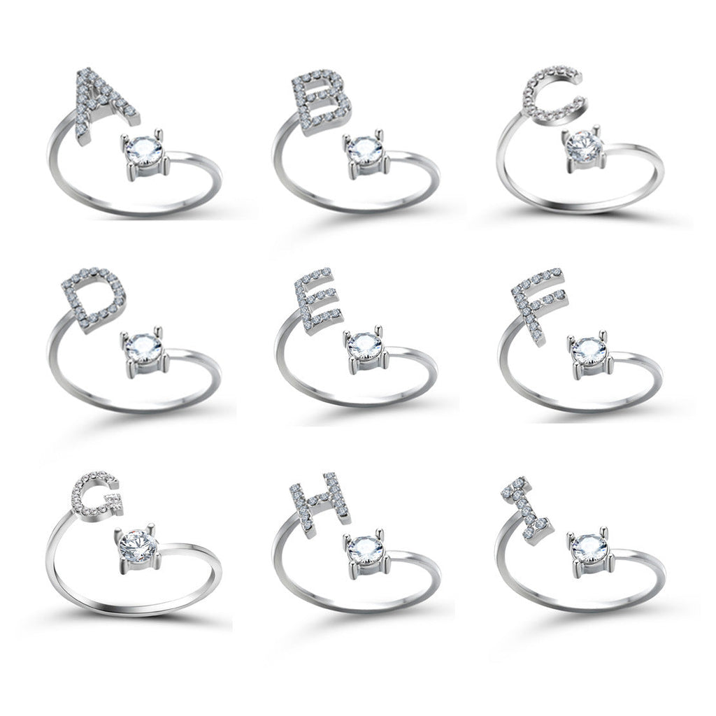 Adjustable 26 Initial Letter Ring Fashion Jewelry For Women Simple Elegant Jewelry Pi-Mart