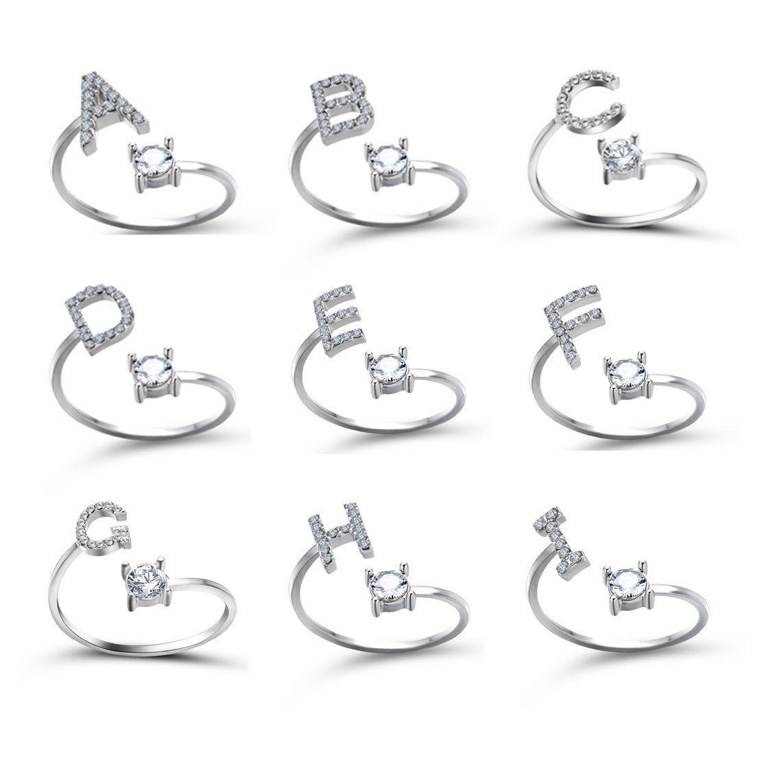 Adjustable 26 Initial Letter Ring Fashion Jewelry For Women Simple Elegant Jewelry Pi-Mart