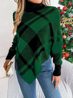 Plaid Turtleneck Batwing Sleeve Sweater - SJB-DIAMOND ELITES