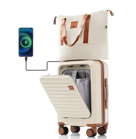 Front Opening 20 Inch Carry On Luggage With Expandable Travel Bag Set - SJB-DIAMOND ELITES