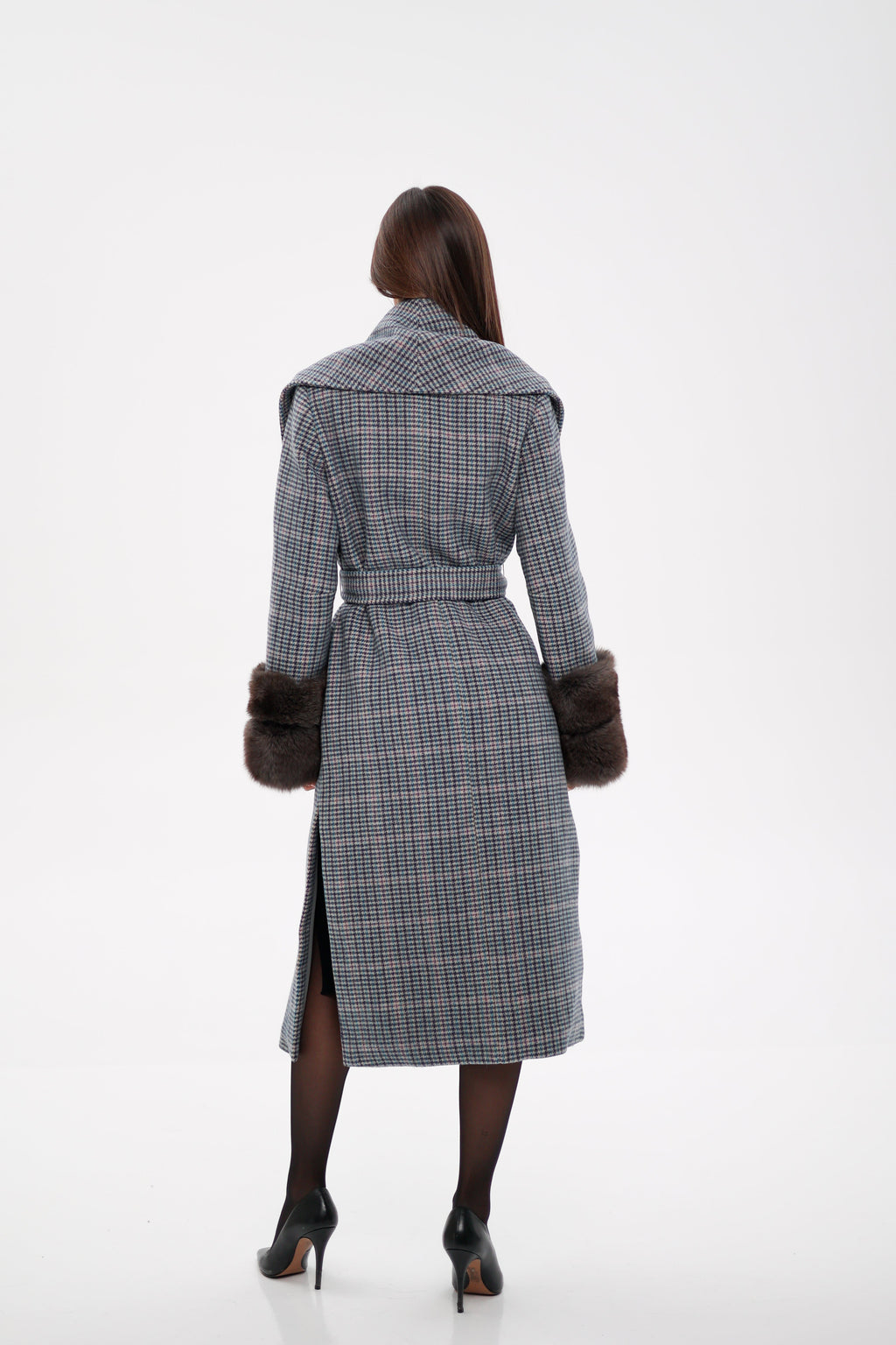 Genuine Polar Fox Fur Virgin Wool Wrap Coat - SJB-DIAMOND ELITES