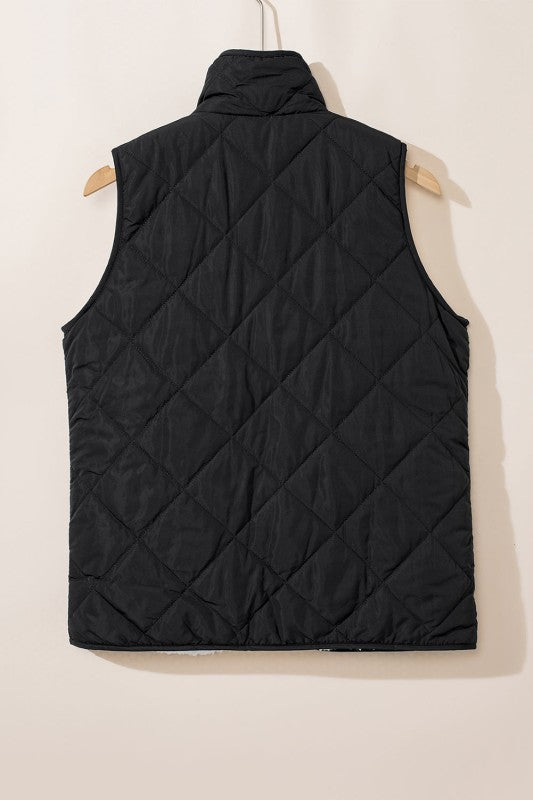 Solid Fleece Lined Quilted Vest Coat THRIXINE