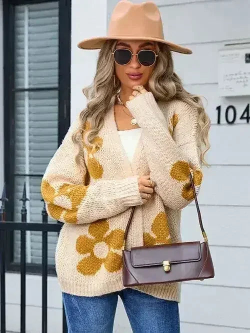 Angel Wings Flower Open Front Long Sleeve Cardigan - Trendy & Comfortable - SJB-DIAMOND ELITES
