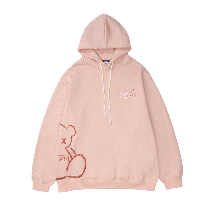 Bear Print Hooded Sweatshirt Men Pi-Mart