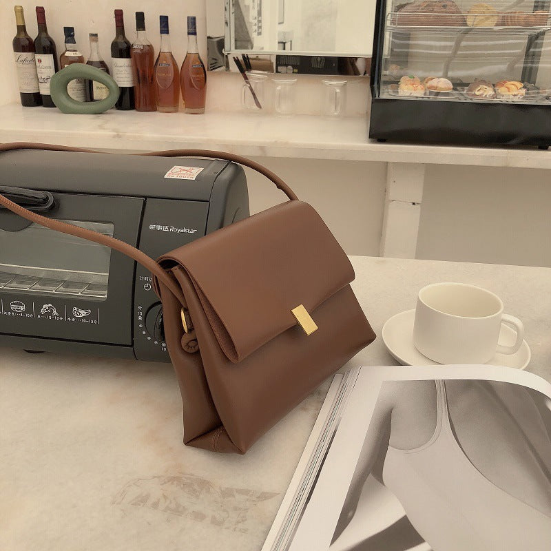 Soft leather retro shoulder bag, fashionable versatile crossbody bag with flaps, temperament underarm bag - SJB-DIAMOND ELITES