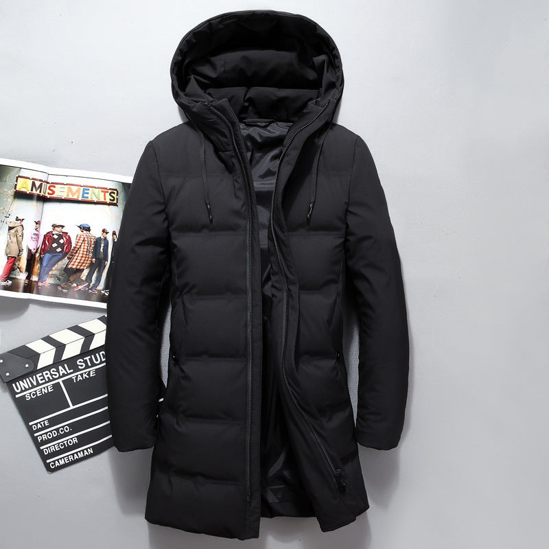 Korean Hooded White Duck Down Winter Long Warm Jacket Men's
