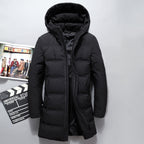 Korean Hooded White Duck Down Winter Long Warm Jacket Men's