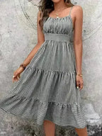 Striped spaghetti strap midi dress