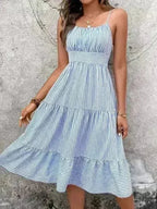 Striped spaghetti strap midi dress