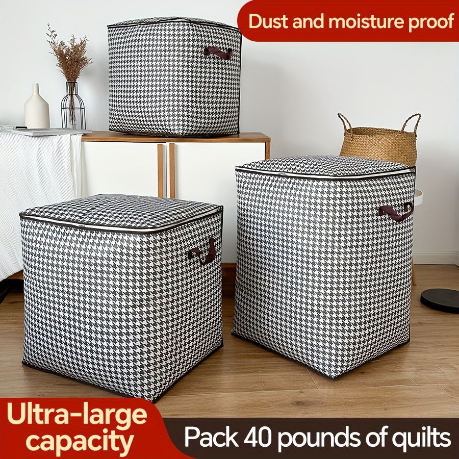 2pcs/5pcs Extra Large Capacity Stylish Houndstooth Storage Boxes - Durable, Space-Saving Closet Organizers with Handles for Easy Clothes, Blanket Storage and Organization at Home and Office Lootquake LLC