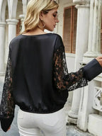 Black Surplice Lace Long Sleeve Blouse | Femstylo - SJB-DIAMOND ELITES