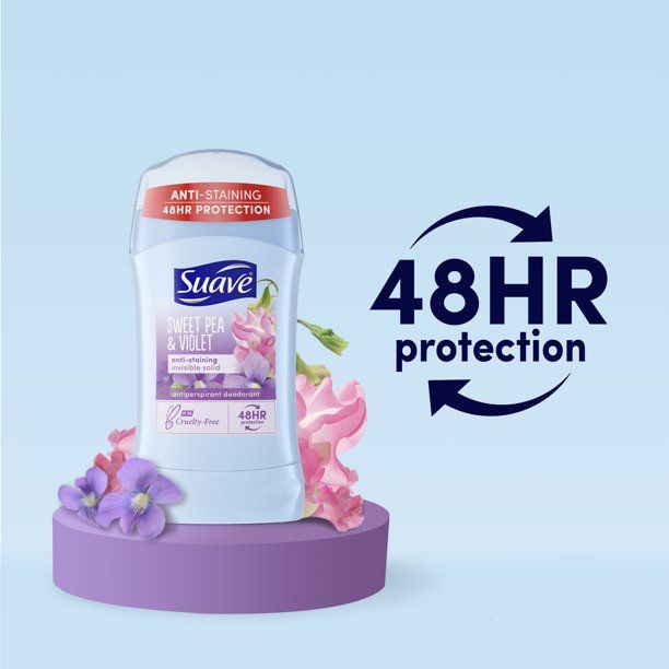 Suave Sweet Pea and Violet Anti-Staining Invisible Solid Antiperspirant Deodorant; 1.2 oz EasyOptionXY LLC